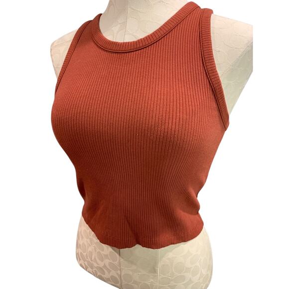 Small Loft Womens Ribbed Orange Crop Tank Top Shirt Rust Orange - Picture 1 of 7